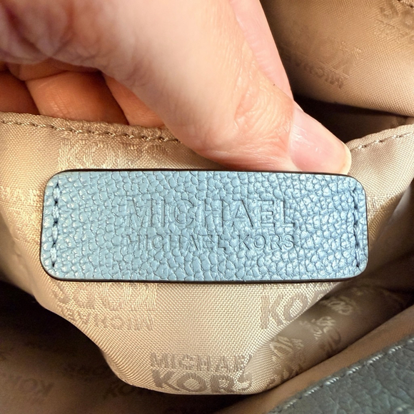 Michael Kors Leather Satchel Crossbody Blue Silver Tone Chain Strap - Picture 15 of 16